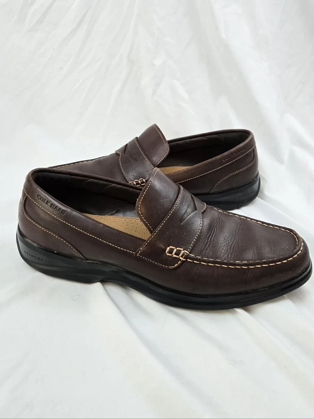Cole Haan Grand.OS Men's Brown Leather Penny Loafers Size 13M Slip On Comfort